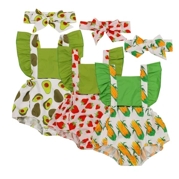 Citgeett/ Летние наряды для новорожденных девочек, боди с принтом авокадо / клубники / кукурузы, с длинными рукавами и бантом на голове, одежда