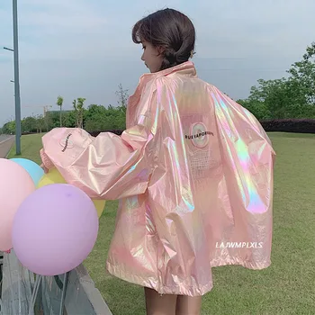 2022 Новая Летняя Модная Корейская куртка-ветровка с капюшоном, Дышащая Солнцезащитная женская весенняя Блестящая лазерная куртка, Повседневное пальто