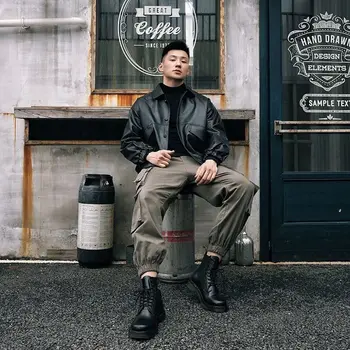 Новый ретро молодежный мужской свободный корейский костюм локомотива с отворотом из мягкой кожи в стиле ретро, тактическая куртка-бомбер, красивое негабаритное уличное пальто