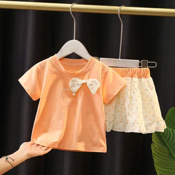 летний женский детский модный костюм 2023 года, куртка + короткая юбка, летняя юбка для девочек, комплект из двух предметов от 1 до 5 лет.