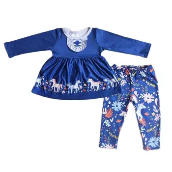 Темно-синие костюмы для девочек, Бутик с цветочным принтом Оленя, Комплекты из 2 предметов, Модные наряды для малышей, Весенняя одежда, Верхняя одежда