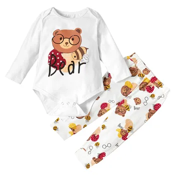 Комплект осенне-зимней одежды для маленьких девочек, пуловер с принтом Медведя, ползунки, брюки-клеш, 7 леггинсов, толстовка для малышей