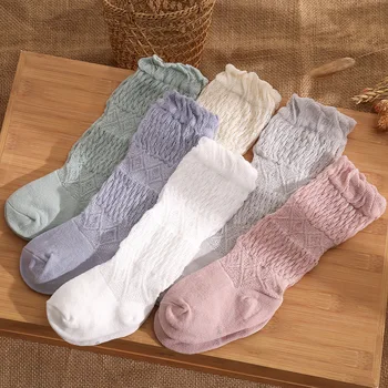 Летние Носки для новорожденных девочек, милые носки до колена для малышей, хлопковые однотонные носки для мамы и детей, детские вещи