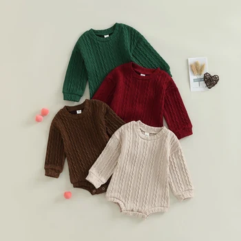 FOCUSNORM 0-18 м, осенний милый комбинезон для маленьких девочек и мальчиков, 4 цвета, однотонный вязаный свитер с длинными рукавами и пуговицами, комбинезон
