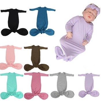 Детское спальное место, ночная рубашка с длинным рукавом и узлом, Всесезонный однотонный пеленальный мешок для новорожденных, Детский спальный мешок, пижамы