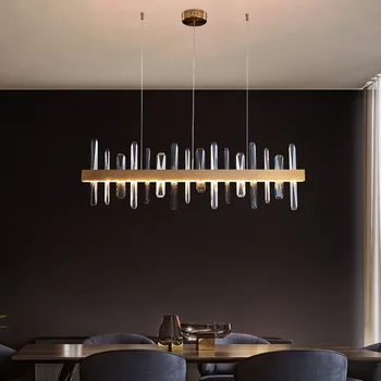 Современная хрустальная люстра для столовой Прямоугольная Золотая Кухонная Лампа Led Home Decor Внутреннее освещение Роскошный Блестящий Cristal Lustre