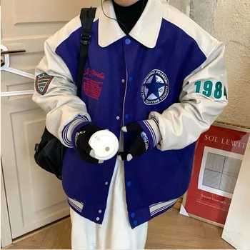 Женская куртка-бомбер Оверсайз 2022, Новая бейсбольная куртка с вышивкой буквами, пара американских уличных курток, свободные университетские куртки
