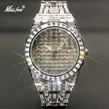 Новые роскошные Мужские часы, винтажные простые наручные часы из серебра с муассанитом, круглые часы в американском стиле хип-хоп, украшенные льдом, Ювелирные изделия в подарок