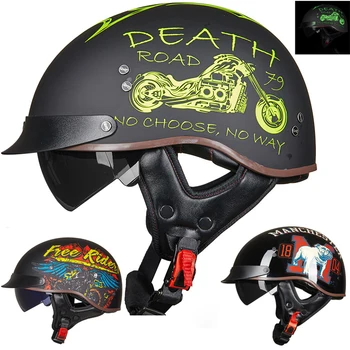 Мотоциклетный шлем Ретро Casco Moto Шлем Винтажный Скутер Мотоцикл Велосипедный защитный полушлем Четырехсезонный