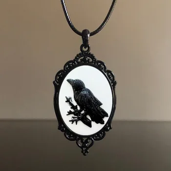 Новое готическое черно-белое очаровательное ожерелье с вороной, женские Украшения с тиснением Вороны, Аксессуары для ведьм, Винтажные чокеры