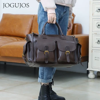 Повседневная женская дорожная сумка JOGUJOS в стиле ретро, спортивная сумка большой емкости, унисекс, модные сумки через плечо из натуральной кожи для спортзала, роскошные сумки для ноутбуков iPad