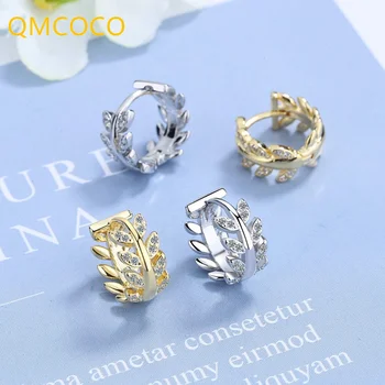 QMCOCO Серебряные Геометрические серьги-обручей для женщин Новый стиль Модные Элегантные Креативные Листья с цирконом Для невесты Ювелирные подарки