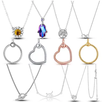 Модный тренд Серебро 925 Пробы Массивное ожерелье с Бесконечным Узлом, Змеиная Цепочка, Ошейник, O-образный кулон, T-образное ожерелье для женщин и девочек