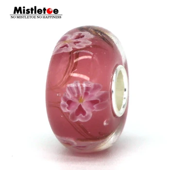Омела Из Стерлингового Серебра 925 Пробы, красная с 3D-бусиной из Муранского Стекла Dasies Flower, Европейские Ювелирные Изделия