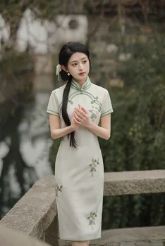 Сексуальное шифоновое ципао с воротником-стойкой, китайское винтажное традиционное женское вечернее платье Чонсам с пуговицами ручной работы в стиле ретро.