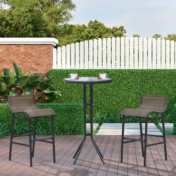Черный / коричневый Комплект из 3 предметов для уличного патио, паба, бистро, стола и стульев Для наружных садов на заднем дворе
