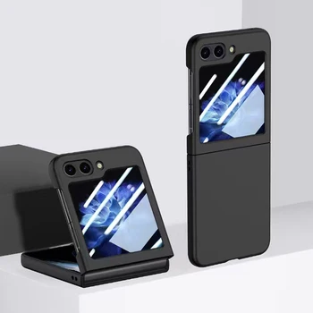 Чехол для Galaxy Z Flip 5 Матовый Жесткий пластиковый чехол с закаленным стеклом для внешнего экрана Samsung Galaxy Z Flip5 ZFlip5