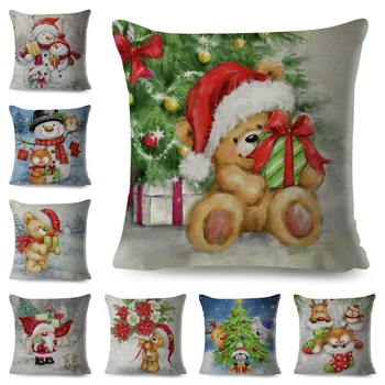Подушка с мультяшным мишкой Санта-Клаусом, чехол для подушки, чехол для декоративных украшений для дивана 45x45 см, с Рождеством Христовым 
