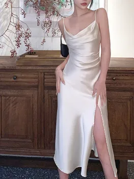 2023 Новое платье с атласным ремешком, женское коктейльное платье с разрезом, vestido corto blanco para boda, гражданский халат maxi elegante