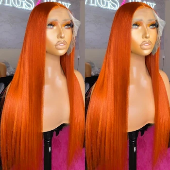 30-дюймовые парики из натуральных волос имбирно-оранжевого цвета, прямые, как кость, парики из человеческих волос для женщин, 13x4, Прозрачный парик из натуральных волос, предварительно выщипанный