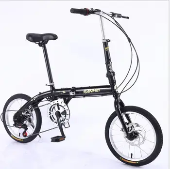 Складной велосипед 16 дюймов, 6-ступенчатый двойной дисковый тормоз, MTB Велосипеды, Стальная Рама, Алюминиевое колесо, Складной Руль 12 кг