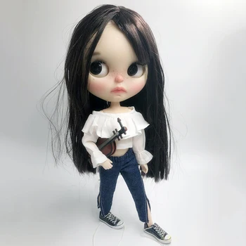 Одежда для куклы Blyth Джинсы с разрезом + белая короткая рубашка для аксессуаров для куклы 1/6 (подходят для blyth, ob24, barbies, Pullip, куклы 1/6)