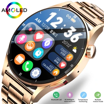 AMOLED 2023, смарт-часы с контролем температуры тела, мужские смарт-часы с пользовательским циферблатом, Bluetooth-вызов, частота сердечных сокращений, спортивные умные часы, мужские часы