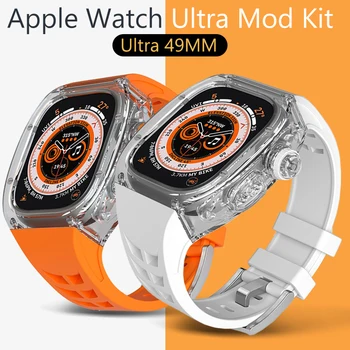 Роскошный комплект модификации прозрачного корпуса для Apple Watch 8 Ultra Rubber Band iWatch Series 49-миллиметровый спортивный браслет Silicone Mod SET