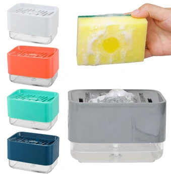 Коробка с ручным дозатором мыла с губкой Кухонный пресс для мытья посуды Насос Дозатор мыла Губка Держатель мыла Лоток