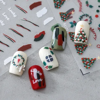 Рождественские наклейки для ногтей 3D Клейкие Слайдеры Наклейка Зимний Снег Рождественские наклейки для дизайна ногтей Украшение маникюра