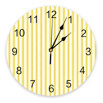 Желтые полосы, Градиентные Декоративные Круглые настенные часы, дизайн с арабскими цифрами, Не Тикающие Настенные часы, Большие Для спальни, ванной комнаты