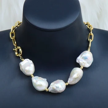 3 Нити Элегантное Ожерелье Из Жемчуга в стиле Барокко, аксессуары, Панк-цепочка, Ожерелье из Пресноводного Жемчуга, модные украшения, Женское ожерелье 21037