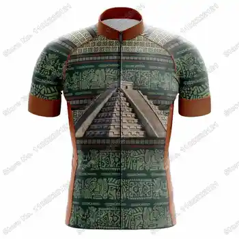 2023 Зеленые Пирамидальные фигурки майя, Велосипедная майка, Мужская велосипедная одежда с коротким рукавом, Летняя рубашка для шоссейных велосипедов, Велосипедные топы, одежда для MTB