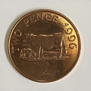 Гернси, 2 пенса, 1996-2012 случайный год, оригинальная монета из быка для коллекции