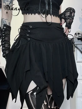 Yangelo Mall, готическая черная бандажная юбка с неровным подолом, панк-гранж-юбки Coquette Y2K, Летние наряды для женщин 2023