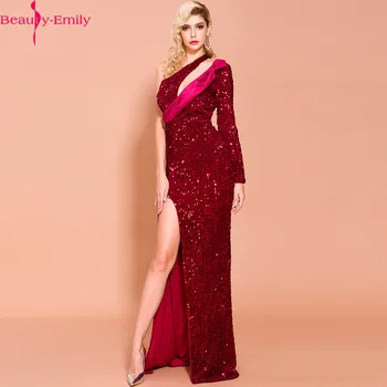 Модное асимметричное вечернее платье на одно плечо с высоким разрезом, новый дизайн 2020, молния сзади, Однотонное женское платье-русалка с блестками