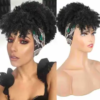 Короткие Кудрявые парики с повязкой на голову для чернокожих женщин Афро-кудри, светлые парики с шарфом, натуральные кудрявые парики для косплея, Синтетические накладные волосы