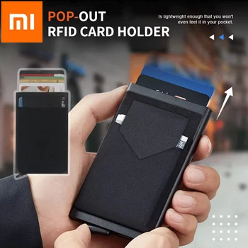 Тонкий алюминиевый кошелек Xiaomi с эластичной задней сумкой, держатель для кредитных карт, мини-RFID-кошелек, автоматический всплывающий чехол для банковских карт