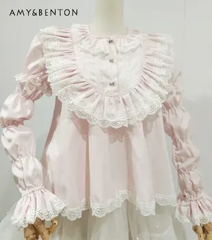 Элегантная блузка в стиле Лолиты, милая кукольная рубашка с длинным рукавом, новинка 2023 года, летние женские топы и блузки