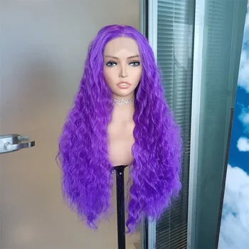 FANXITION Темно-фиолетовый парик с длинной волной воды Синтетический парик с кружевом спереди для женщин из термостойких волокнистых волос Косплей Костюм Парик для вечеринки