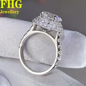 Кольцо из белого золота Au585 14 карат с бриллиантами DVVS Moissanite, Круглое кольцо для свадьбы, юбилея Помолвки.