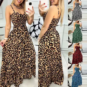 Женское вязаное крючком свободное платье с леопардовым винтажным ремешком и оборками, Большие Летние Элегантные вечерние платья большого размера