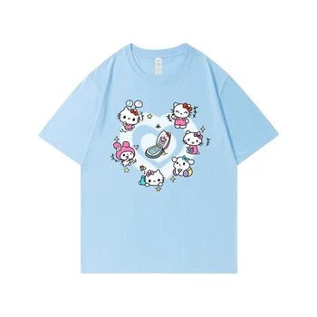 Новый Kawaii Sanrio С коротким рукавом, Hellokitty, милая Аниме Летняя студенческая Милая Свободная футболка, повседневный Удобный топ для девочек, подарок