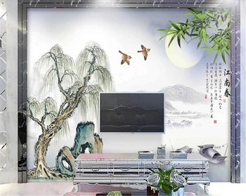 beibehang HD Обои для стен 3 d слоистые чернила ива бамбуковая лодка Цзяннань Весенняя китайская фреска обои фон стены