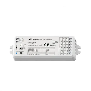 RF 5 in1 светодиодный контроллер WB5 с голосовым управлением Управляет Bluetooth-совместимыми RGB, RGBW, RGB + CCT, цветовой температурой или светодиодными лампами