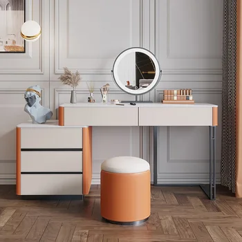 Современный минималистичный туалетный столик из седельной кожи, итальянская минималистичная рок-панель, столик для макияжа 2022 года, новый свет, роскошь и высокое качество.-