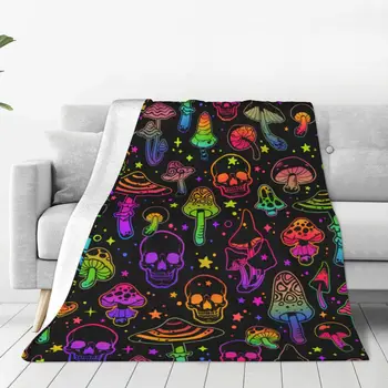 Одеяла с психоделическими грибами, фланелевые черепа, Потрясающее теплое одеяло для зимнего покрывала