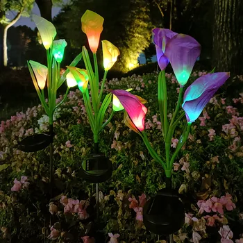 Солнечный светильник в виде цветка Каллы, уличная светодиодная лампа на солнечной батарее, водонепроницаемый, меняющий цвет, дорожка для сада, солнечный свет
