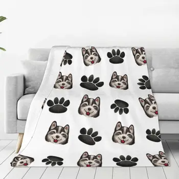 Милые фланелевые пледы Husky Paws 3D Animal Dog, прекрасное прохладное одеяло для постельных принадлежностей, теплое одеяло для дивана