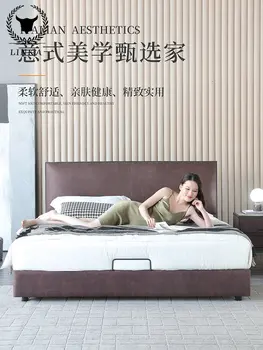 Итальянская минималистичная легкая тканевая кровать с роскошными технологиями, скандинавская минималистичная современная двуспальная кровать, свадебная кровать, хозяйская кровать для маленькой квартиры